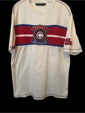 Coogi Australia XXL Embroidered Crest T-Shirt White Red Blue Y2K Streetwear
